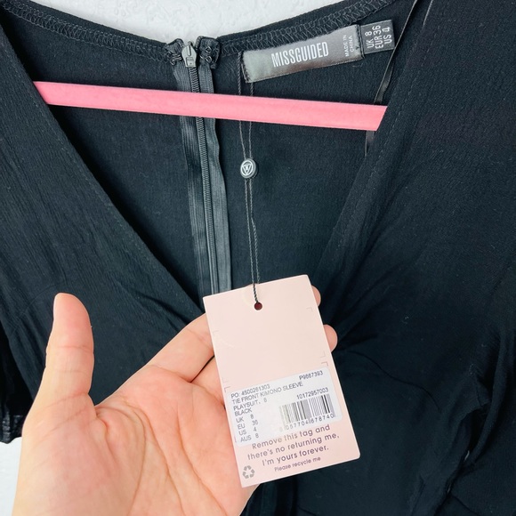 NWT MISSGUIDED BLACK TIE FRONT KIMONO SLEEVE PLAYSUIT ROMPER - Picture 6 of 10